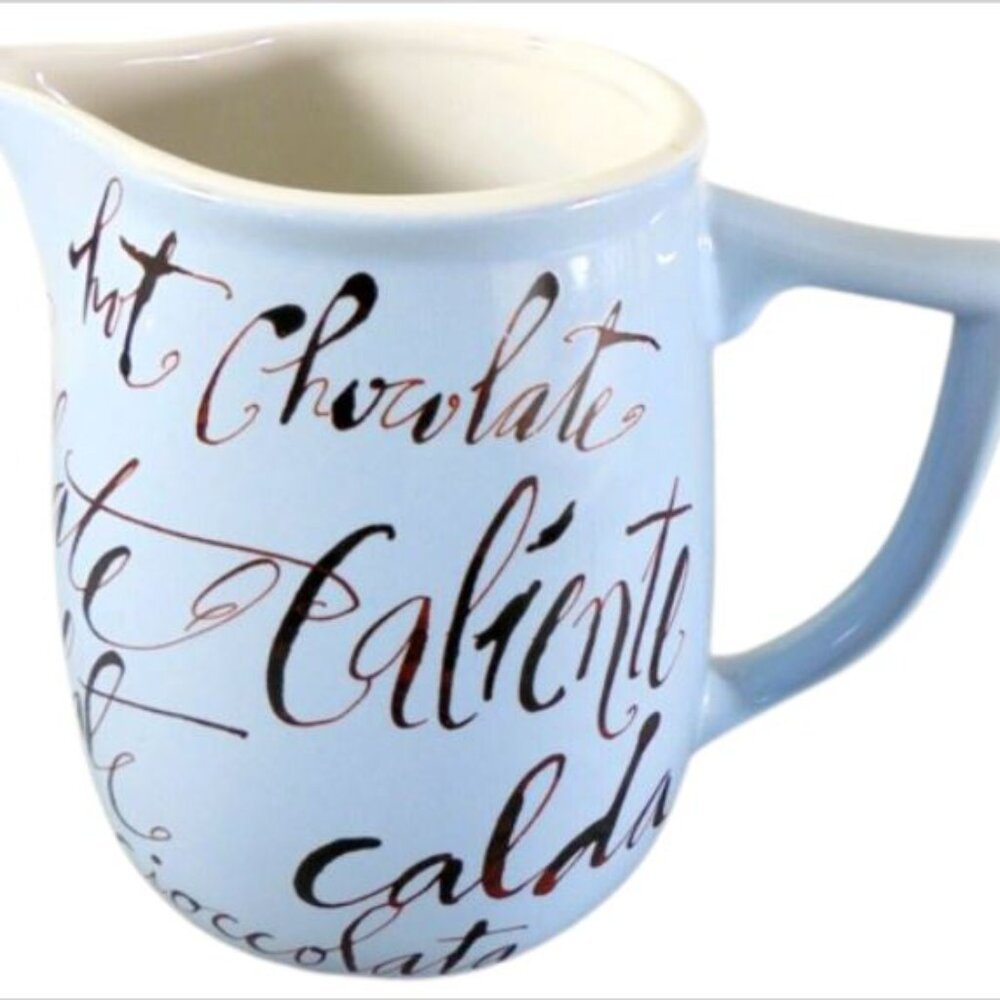 Ceramic Pitcher Rosanna Pottery Decorative Hand Painted Cursive Chocolate Blue